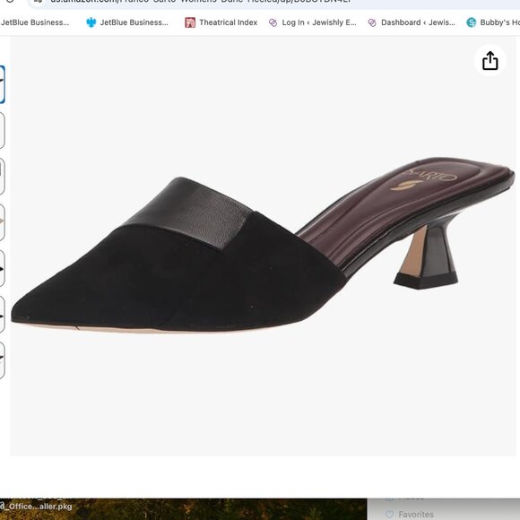 SARTO by Franco Sarto Dune pointed-toe kitten Black Leather & Suede Mules, 8M - Picture 1 of 9